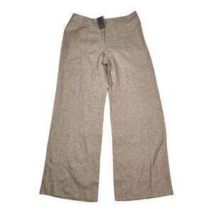 Chico's Fly Front Linen Pants Size L/XL 12/14 Beige NWT Wide Leg Retail $78
